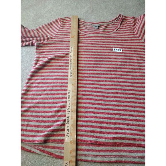 J Jill Tee Women L Red Tan Striped Long Sleeve Pullover Casual Ladies Vacation - Picture 5 of 7